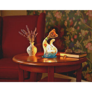 Vintage Handmade Fused Glass Art Cat Figureine/Tea Light Holder - Heart Motif